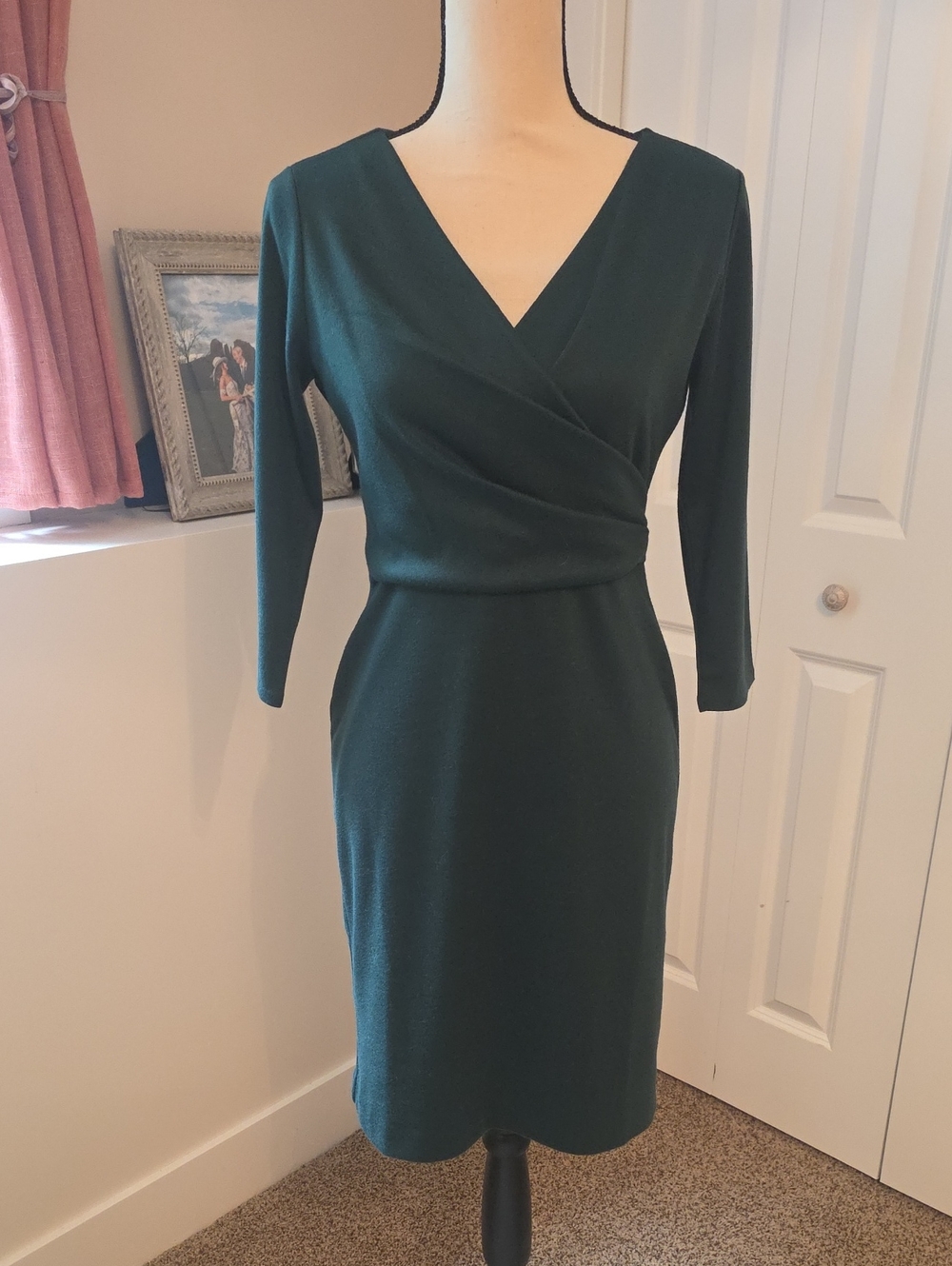 Ann Taylor Forest Green Wrap-Front Sheath Dress